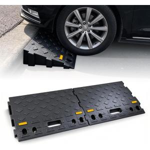 4" high 2-Piece Portable Automotive Curb Ramp, Heavy-Duty Plastic Threshold Ramp Track Interlocking Step Ramp Structure 6600 Lbs Load Capacity for Cars, Wheelchairs, Bikes, Motorcycles
