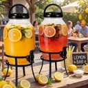 Havawish 2 Pack Drink Beverage Dispenser with Stand for Parties 1.16 Gallon Plastic Water Lemonade Juice Dispenser with Spigot and Lid for Countertop Weddings(Black)