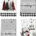 Artoid Mode Black White Buffalo Plaid Snowman Xmas Trees Christmas Kitchen Towels Dish Towels, 18x26 Inch Daily Winter Decoration Hand Towels Set of 4