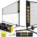 10 FT Mini Portable Tennis Net Equipment Set with Rubber Volleyball,Pump and Potable Carry Bag.Adjustable Height 2.7FT-5.1FT for Badminton Net, Volleyball Net,Soccer Net,Pickleball Net