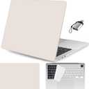 Seorsok Compatible with MacBook Air 15 inch Case 2023 2024 Release A2941 M2&M3 A3114 Touch ID,Ultra Thin Laptop Plastic Hard Shell Case&Keyboard Skin&Type C Adapter 1Pack,Khaki
