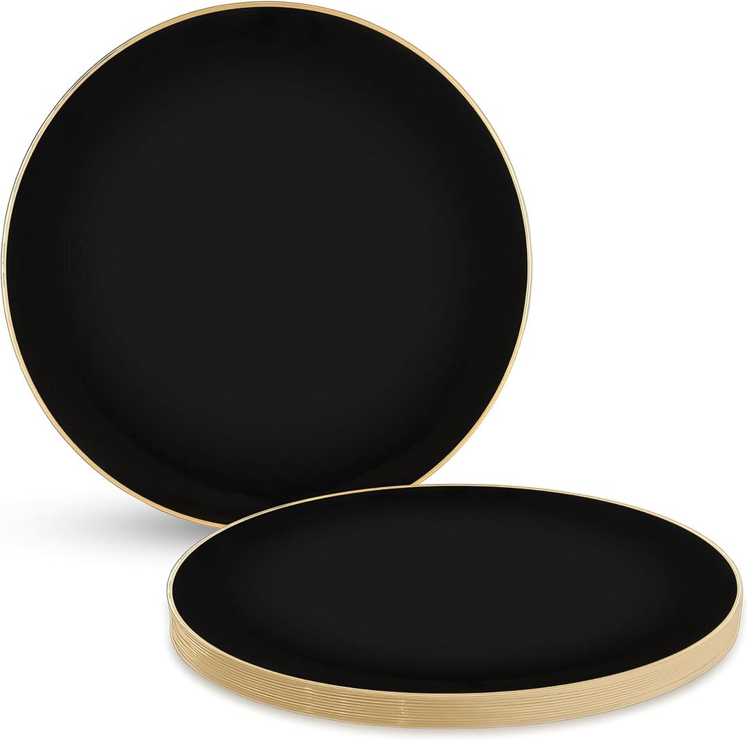 Bluesky Trading Table Settings Black Hammered Organic Plastic Charger Plates (Pack Of 4) - 13" - Elegant Gold Rim Design, Perfect for Birthday Parties, Weddings, Events, Special Occasions, & More