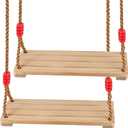 SEUNMUK 2 PCS 15.7 x 6.3 Inch Wooden Swing, Hanging Wood Tree Swings, (Adjustable 48 to 83 Inches) Wooden Swing for Garden, Backyard, Indoor or Outdoor, Birch Wood Durable, 220lb