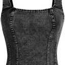 Floerns Women's Sleeveless Denim Tank Top Asymmetrical Hem Square Neck Jean Vest Large
