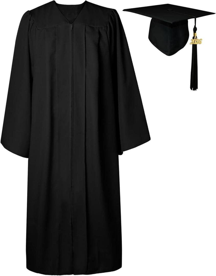 GraduatePro Matte Graduation Cap and Gown Class of 2026 Set Bulk with Tassel for High School & College 12 Colors (48, Black)