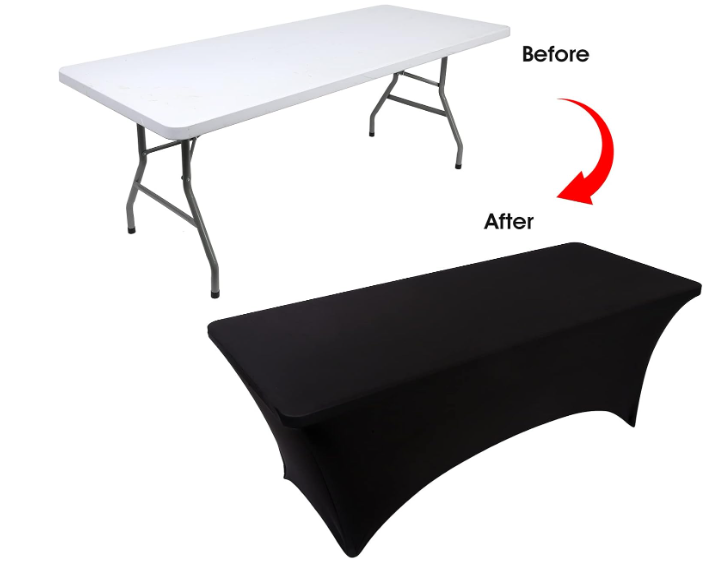 Table Covers for 6 Foot Tables, Black Washable and Wrinkle Resistant Stretch Tablecloths Rectangle 6ft for Events, Wedding, Banquets, Parties