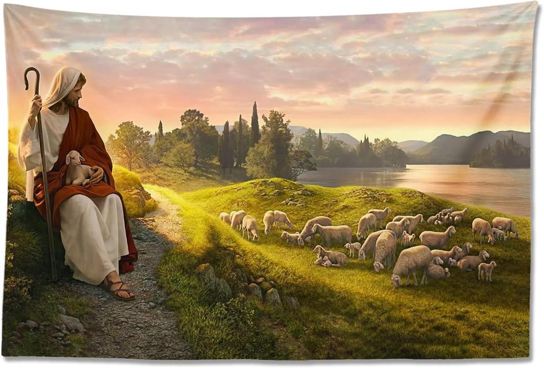 Jesus Christ Tapestry Jesus Shepherd Wall Handing Backdrop Home Decor for Bedroom Living Room Birthday Party 90X59inch