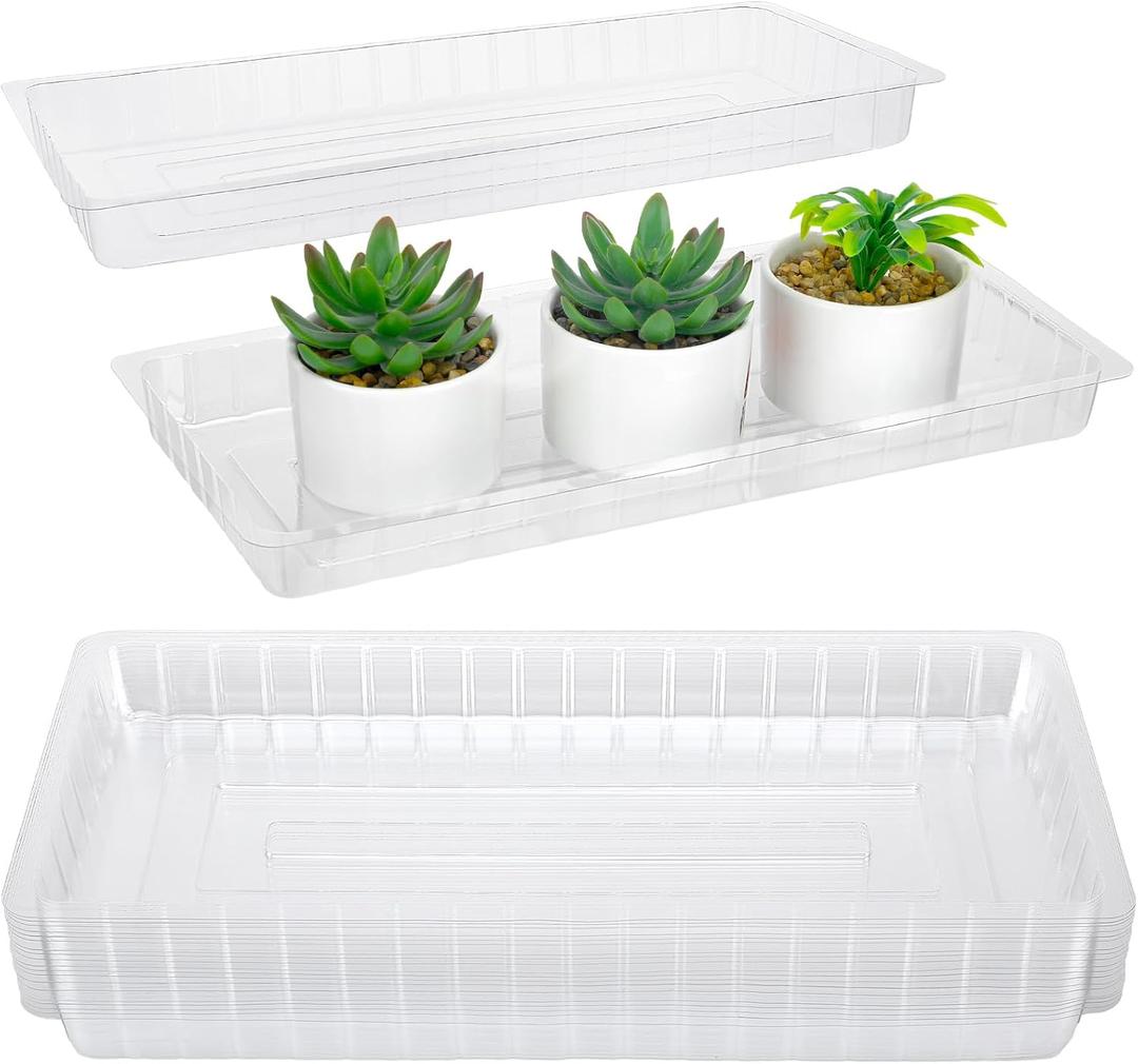 SiliFine 20 Pcs Clear Plastic Plant Saucer Rectangular Plant Drip Trays Transparent Thick Heavy Duty Plastic Liners for Planters for Indoors Outdoors Flower Pots Window Sills Window Shelf, 14" x 6"