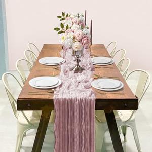 3 x Dusty Pink Easter Cheesecloth Table Runner 10FT Boho Cheese Cloth Table Runner for Baby Shower Wedding Bridal Decorations 35*120 Inch Long Gauze Table Runners for Birthday Garden Party