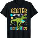 Sister of The Birthday Boy Family Matching Dinosaur Squad T-Shirt (Black)
