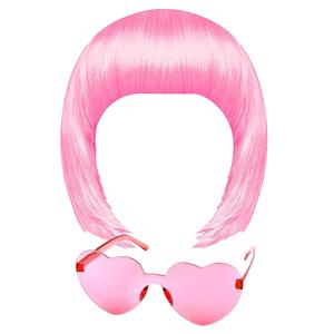 MIAHART Pink Short Bob Wig and Sunglass Set, Neon Colored Wigs Costume Colorful Cosplay Wigs Daily Party Hairpieces for Bachelorette Glow in The Dark Neon Party Favors Halloween Decorations Supplies