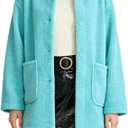 Women's Faux Wool Coat Long Winter Jacket with Pockets, Long Sleeve Lapel Coat, Soft Fluffy Outerwear for Women (Light Blue, XX-Large)