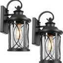 Treekee Outdoor Light Fixture Wall Mount, Modern Exterior Wall Sconce with Seeded Glass & E26 Sockets for Front Porch, Farmhouse Rustic Black Wall Lantern Lamp for Patio Garage Home Yard