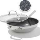 OXO Hybrid 12 Nonstick Wok with Glass Lid, PFAS-Free Ceramic Stir-Fry Pan, Induction & All Cooktop Compatible, Dishwasher Safe, Fusion Boost Tech for Powerful Searing, Mirror Polished Tri-Ply