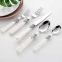 20-piece 18/10 Stainless Steel Vintage Flatware set With White Handle,Sliverware set Service for 4,Dishwasher safe (20, Pearl White)