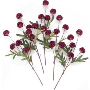 Floroom 5pcs Burgundy Faux Silk Mums Artificial Flowers, Bulk Fake Small Mini Chrysanthemums with Stems for DIY Wedding Centerpieces Floral Arrangements Vase Fillers Home Decorations