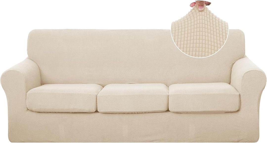 U-NICE HOME 4 Pieces Stretch Couch Cover Sofa Cover Washable Sofa Slipcover with Individual Seat Cushion for 3 Cushion Couch Sofa Pet Friendly(Sofa, Beige)