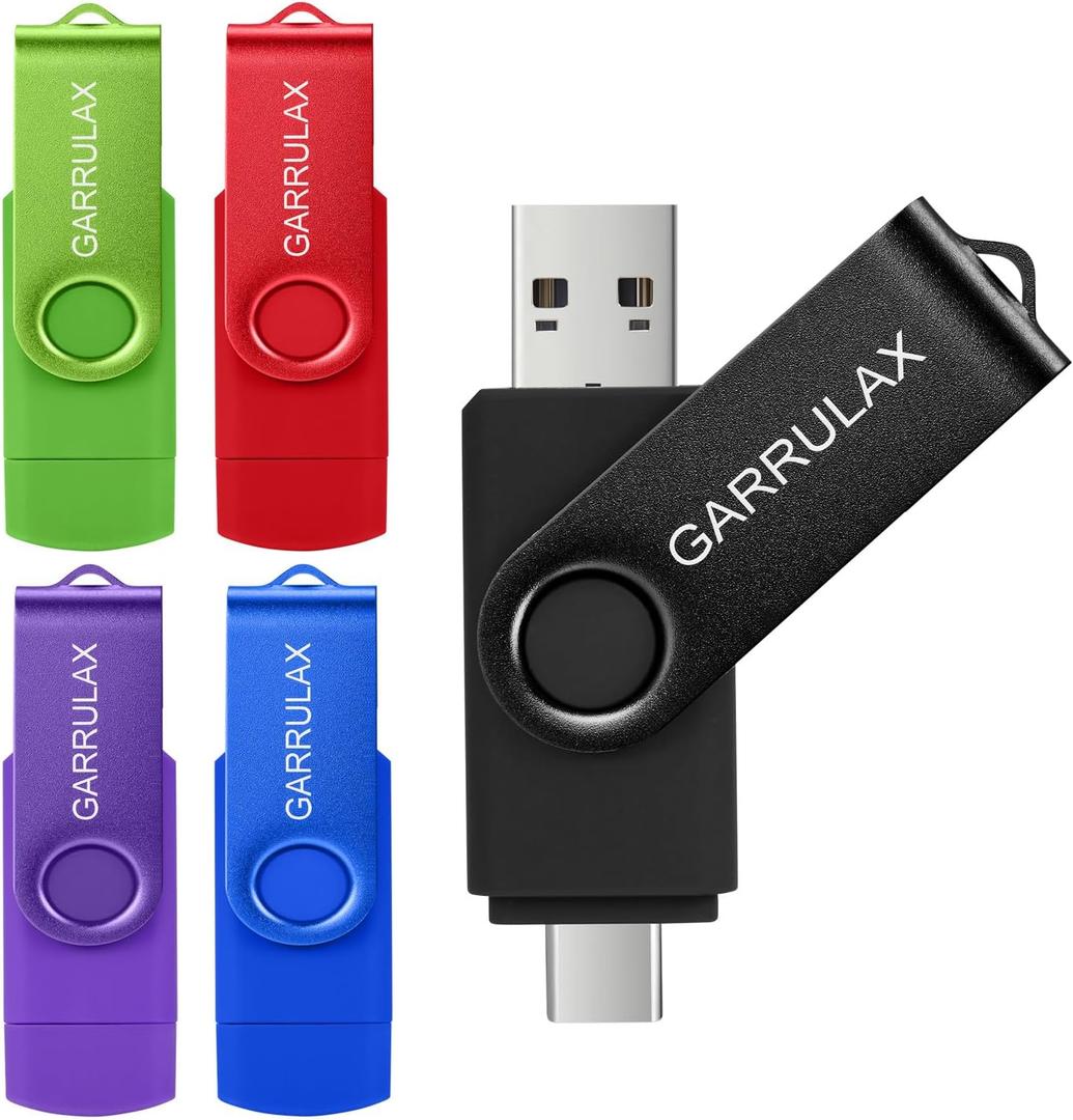 USB Flash Drive, 32GB 2 in 1 OTG Type C USB 2.0 Rotatable Memory Stick Date Storage Pendrive Thumb for Android Smartphones, MacBook, Tablets, PC (5 Pack)