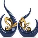 9.4" H Blue Gold Abstract Sculptures Home Decor, Ceramic Art Statue Cool Stuff to Put on Shelves&tv Stand Decor, Gold Accent Entertainment Center, for Fireplace Coffee Table Dining Table Decorate