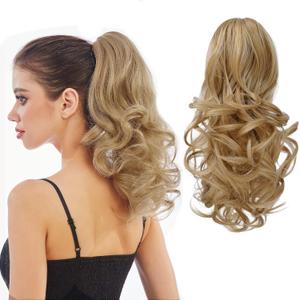 Ponytail Extension, Hair Extensions Ponytail Claw 14" Wavy Fake Hair Curly Synthetic Ponytail Wig Clip Daily Fluffy Pony Tail Hair Piece for Women(Darkest Blonde)