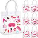 Kolldenn 24 Pcs Spa Makeup Birthday Party Goody Treat Favor Clear Gift Bags 5.9 x 2.8 x 6.3 Inches Cosmetics Party PVC Gift Bags Spa Theme Decorations Makeup Birthday Supplies