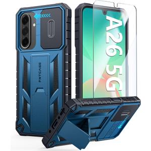 FNTCASE for Samsung Galaxy A26-5G Case: Military Grade for Galaxy A26-5G Phone Case with Kickstand & Slide | Protective Heavy Duty Rugged Dropproof Cell Phone Cover Bumper Textured Protector (Blue)