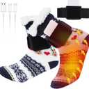 Rechargeable Heated Socks for Women Men, Christmas Socks Electric Heated Fuzzy Slipper Socks Women Winter Heating Socks Foot Warmer for Home Office Cold Feet Plantar Fasciitis Achilles Tendinitis