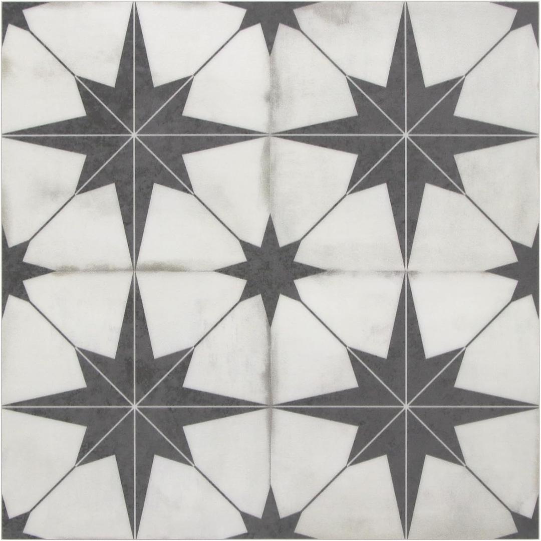 INNO STCIEKRS 16-Sheet Peel and Stick Floor and Wall Tile for Bathroom Kitchen, 9" x 9" Patterned Star SPC Self-Adhesive Vinyl Flooring Encaustic Groutable Backsplash Tile, Covers 9.12 Sq. Ft.