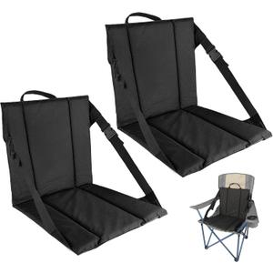 CAMPHILL 2PCS Portable Stadium Seat Cushion for Bleachers,Folding Lightweight Seat with Backrest,Adjustable Straps,Ideal for Camping,Hiking,Sports Events,Outdoor Concerts (Black)