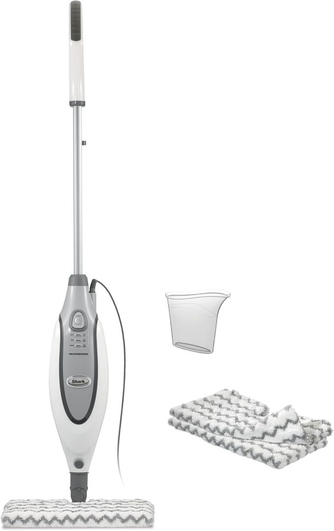 Shark® Professional Steam Pocket® Mop with Swivel Steering, 2 Washable Double-sided Pads, Steam Sanitization, Lightweight, Steam Cleaner for Sealed Hard Floors, Marble, Stone & Laminate, Grey, S3601