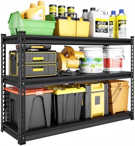 SDXYSTCE 48" W Garage Shelving Heavy Duty, 1500LBS Loads Adjustable Garage Storage Shelves, 3-Tier Metal Shelving Units and Storage Racks, Industrial Utility Shelf,48" Wx18 Dx39 H, Black