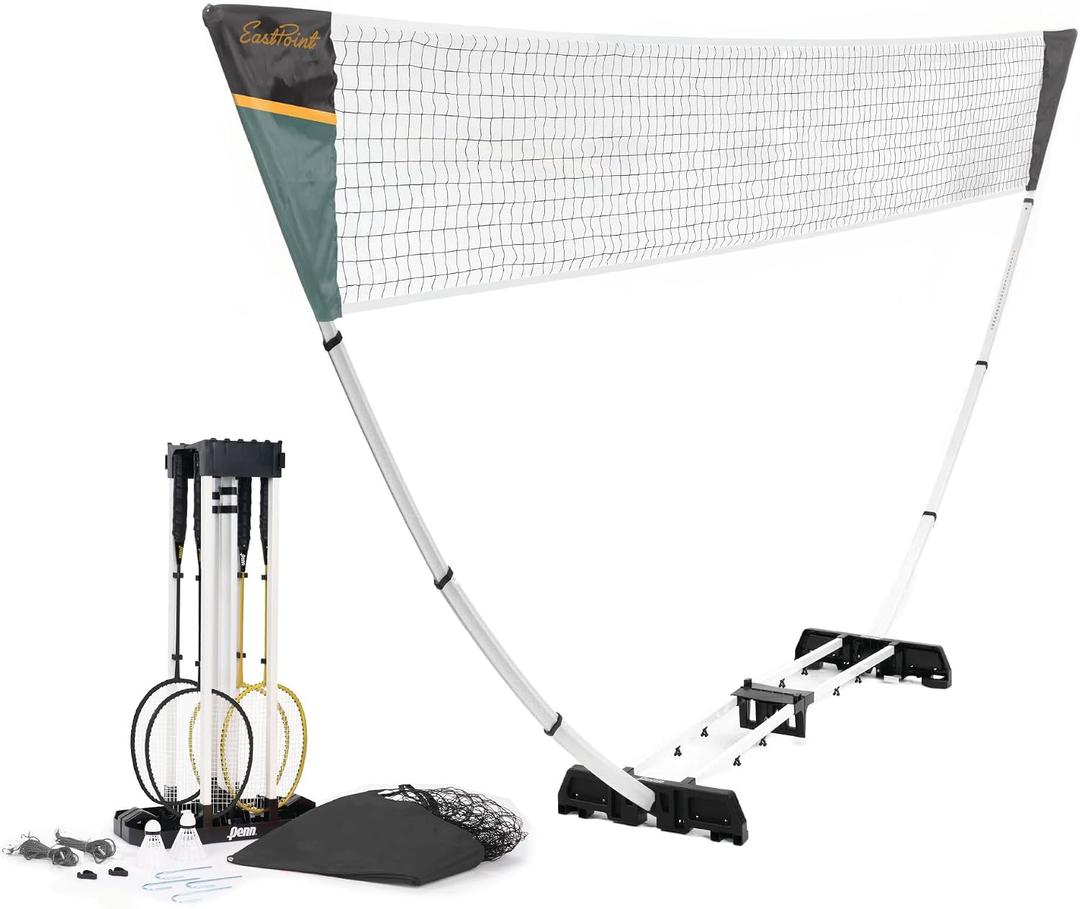EastPoint Easy Setup Badminton Set - 5 ft Net, 4 Rackets, 2 Shuttlecocks - Quick Setup Net for Backyard Games - Steel Shaft Badminton Rackets for Family Games - Durable Shuttlecocks for Outdoor Sports