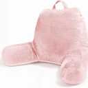 Sasttie Reading Pillow, Velvet Back Pillow for Bed Sitting Up, Adult Back-Rest Support Cushion with Arms for Sit Up on Couch, Sofa, and Floor, Dorm Essentials, Reading Accessories, Pink
