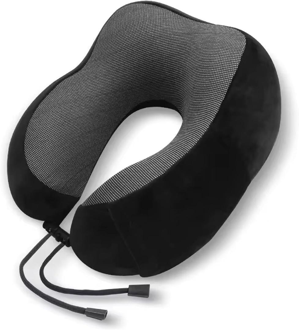 1pc U Travel Memory Cotton Pillow NeckMotor Cars and Aeroplanes NapMagnetic Fabric Ushaped(Black)