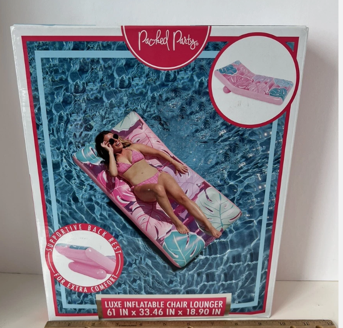 Packed Party Luxe Inflatable Chair Lounger w/ Back Rest Pink 61"×33"×18" Packed Party Luxe Inflatable Chair Lounger w/ Back Rest Pink 61"×33"×18"
