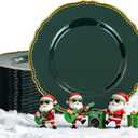 Hioasis 60pcs Green Plastic Plates - Green and Gold Disposable Dinnerware with Gold Rim, Heavy-duty, 10.25 inch, Dinner Plates for Party & Wedding