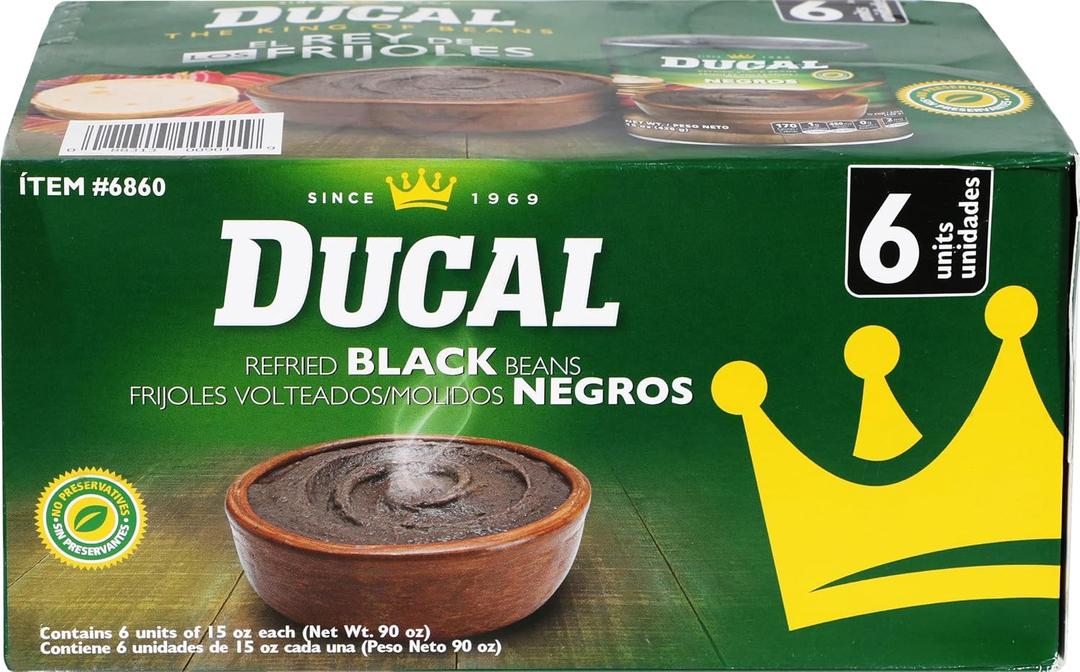 Ducal Instant Vegetarian Black Refried Beans 15oz (Pack of 6) | Gluten & Cholesterol Free, Excellent Source of Protein & Iron, Ready-to-Eat, Perfect for Quick and Healthy Meals (EXP 03/15/29)