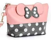 yiwoo 2 Pack Cartoon Leather Travel Makeup Handbag, Cute Portable Cosmetic Bag Toiletry Pouch for Women Teen Girls Kids （Pink & Black）