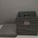 Amazon Basics Foldable Burlap Cloth Cube Storage Bin with Lid, Stackable and Sturdy, Gray, Set of 2