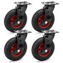 8 Inch Outdoor Heavy Duty Casters Wheels Set of 4, Sturdy Large Rubber Casters with Brake 2200 LBS, Industrial Grade Plate Swivel Castors with Knobby Tread for Dollies, Cart, Machine