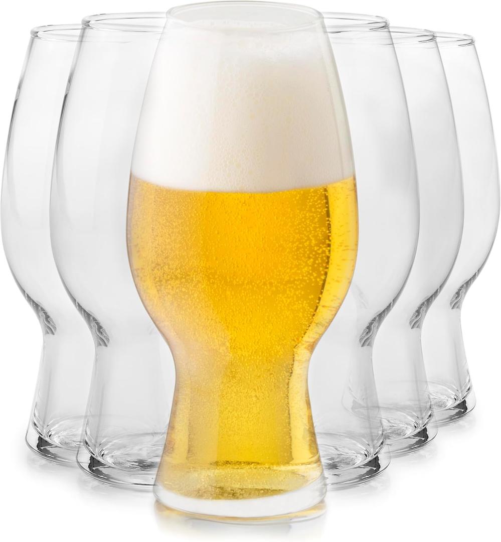Libbey Entertaining Essentials Tall Craft Beer Glasses - Elegant Beer Glass Set of 6 - IPA Tulip Glasses for Imports, Indian Pale Ales, & Classics