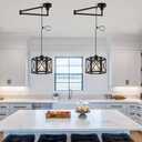 Bsyormak 2 Pack Swing Arm Pendant Light, Off Center Light Fixture, Swing Arm Ceiling Lights, Black Modern Farmhouse Chandelier for Dining Living Room Kitchen Hallway