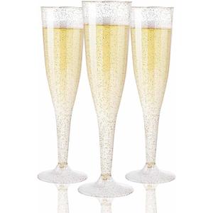 WDF 36 Pack Gold Glitter Plastic Champagne Flutes - 7OZ Disposable Gold Champagne Glasses Plastic for Thanksgiving Party, Wedding, New Year