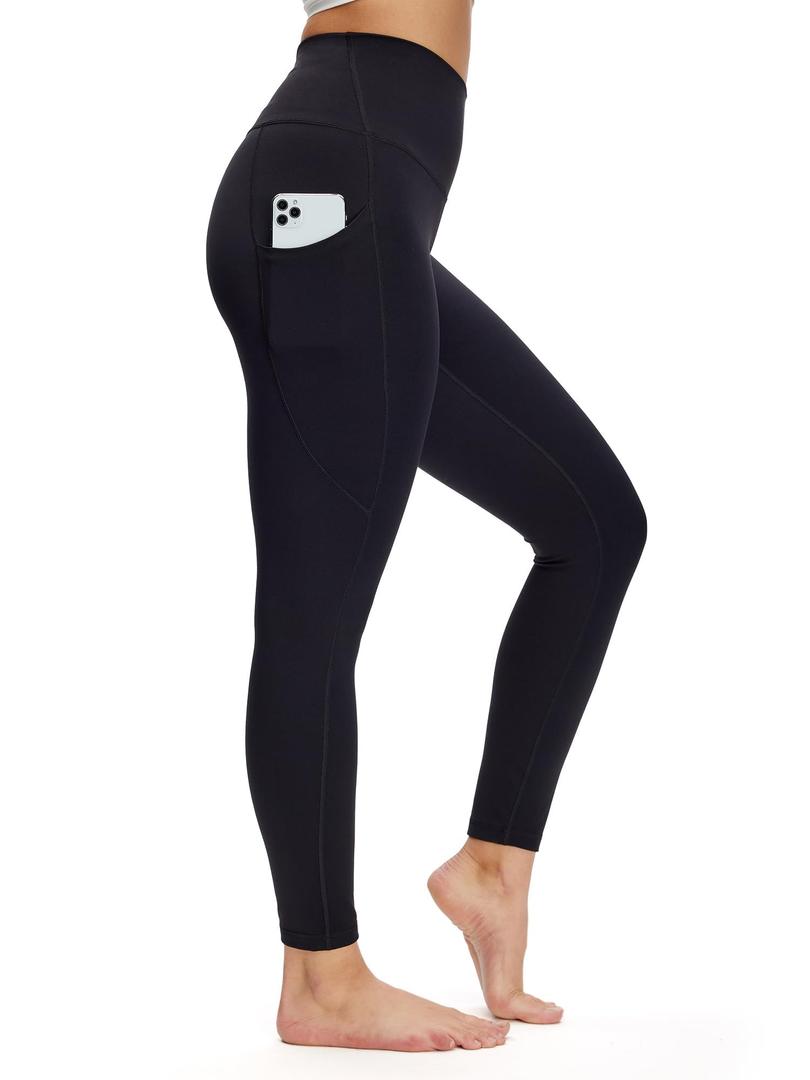 2 x NANJI High Waisted Leggings with Pockets for Women - Tummy Control, Buttery Soft Yoga Pants, Squat Proof Workout Leggings (L, Black) (Black)