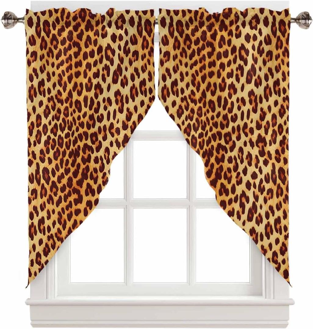 Valances for Windows, Leopard Print Animal Skin Texture Rod Pocket Blocking Swag Valance Curtains for Kitchen Bathroom Cafe, 2 Panel 28x36in Wild Style