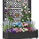 YITAHOME 42.5x14.2x61 in Planter Box with Trellis/Outdoor Privacy Screen, All-Weather Raised Garden Bed with Wheels & Drain Plug for Climbing Plants Flowers Herbs, Black
