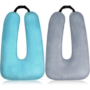 Barydat 2 Pcs Car Travel Pillow for the Back Seat 28 x 18 in Sleeping Reading Pillows for Long Distance Travel Car Cushion for Kids Adults Head and Body Support U Shaped Pad for Travel(Gray, Green)