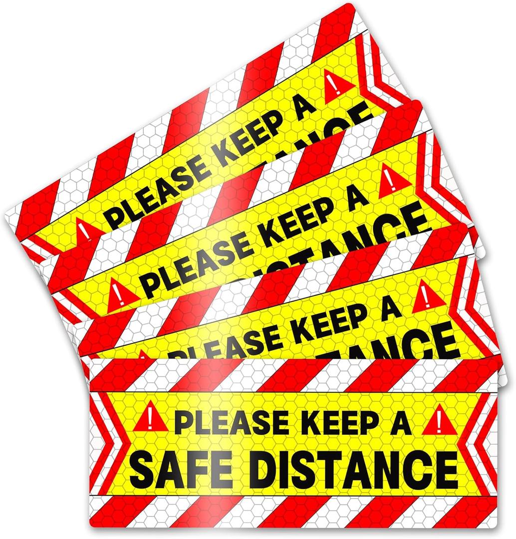 2 x 4 Pack Magnet Car Bumper Sticker | Please Keep A Safe Distance| New Drivers Sticker Safety Warning, Magnetic Reflective Driver Bumper Sticker for Car Bumper Truck Window Auto Vehicles