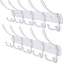 Dseap Wall Mounted Coat Rack - 5 Tri Hooks, Heavy Duty, Stainless Steel, Metal Coat Hook Rail for Coat Hat Towel Purse Robes Mudroom Bathroom Entryway (White, 2 Packs)
