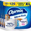Charmin Ultra Soft Cushiony Touch Toilet Paper, 18 Family Mega XL = 126 Regular Rolls, 2-Ply, White